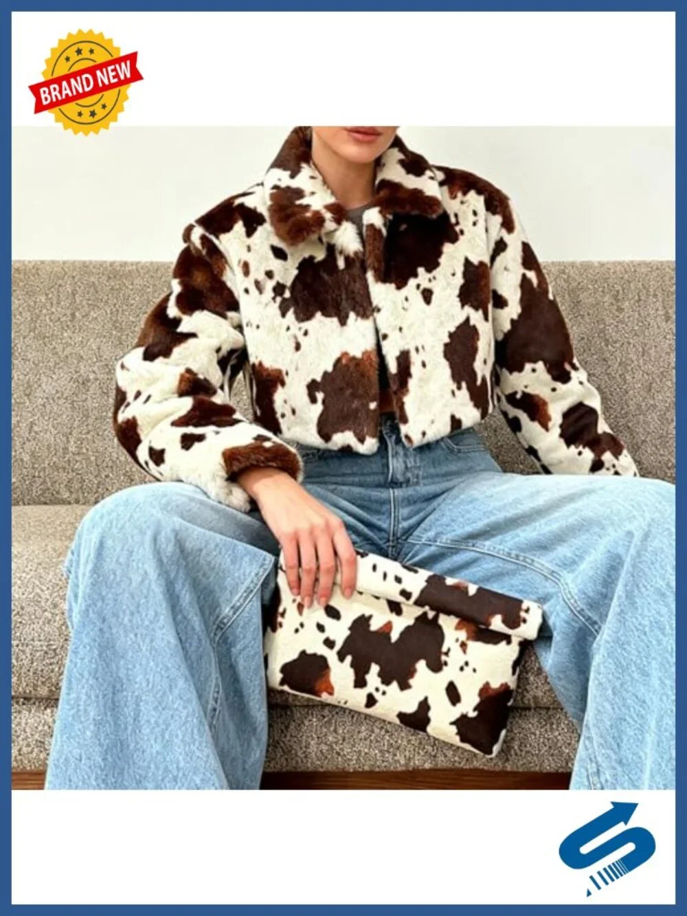 Faux Leather Cow Print Envelope Clutch Evening Bag Party Wedding Prom